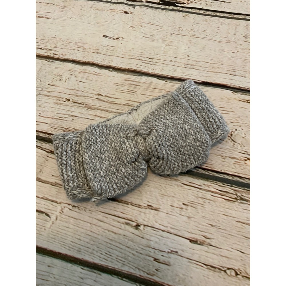Hanna Andersson‎ Girls Gray Knit Bow Headband Ear Warmer Sherpa Lined Size M